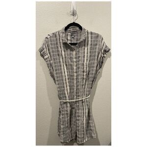 AERIE Button Down Belt Short Sleeve Striped Mini Dress